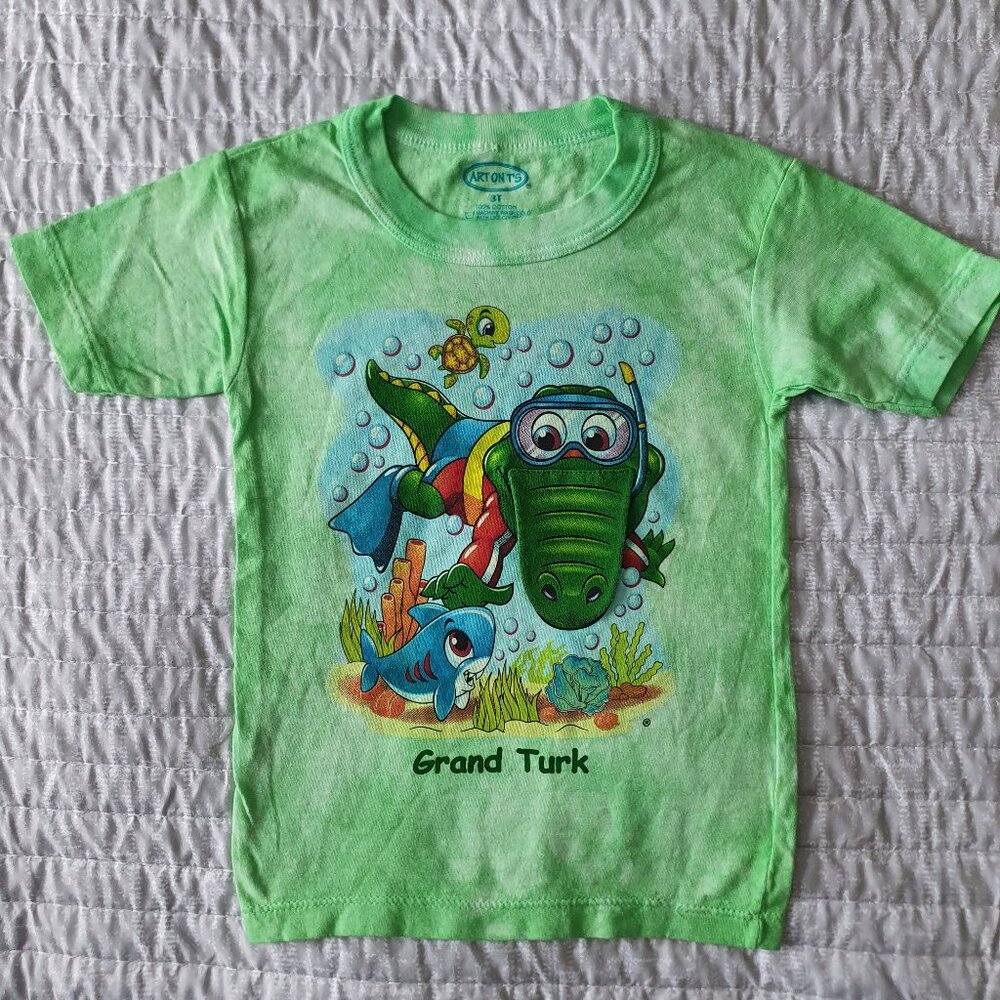 Art on T's Green Tie-dye Alligator Print T-shirt Size 3T Short Sleeve